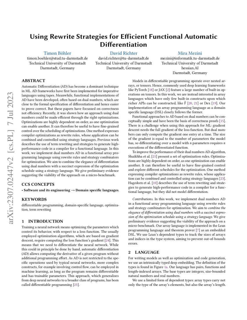 Using Rewrite Strategies for Efficient Functional Automatic Differentiation DeepAI
