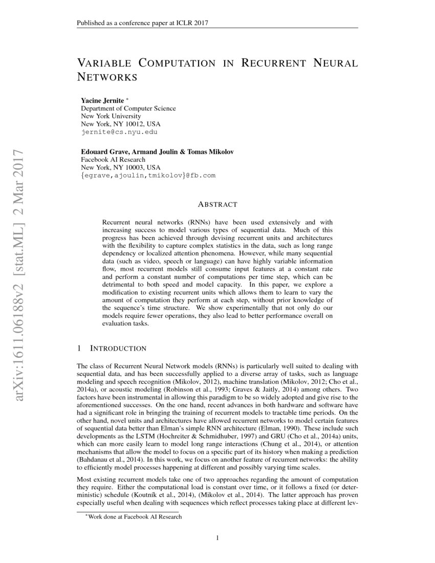 Variable Computation in Recurrent Neural Networks | DeepAI