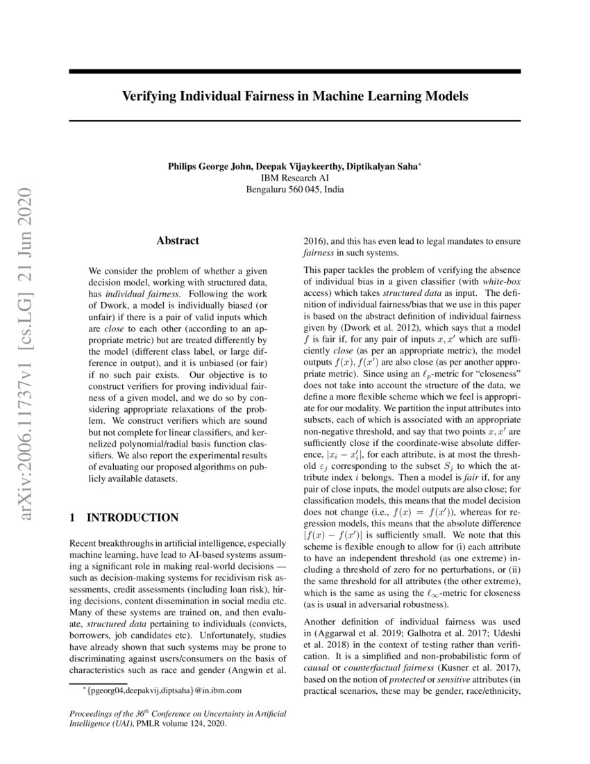 Verifying Individual Fairness in Machine Learning Models | DeepAI