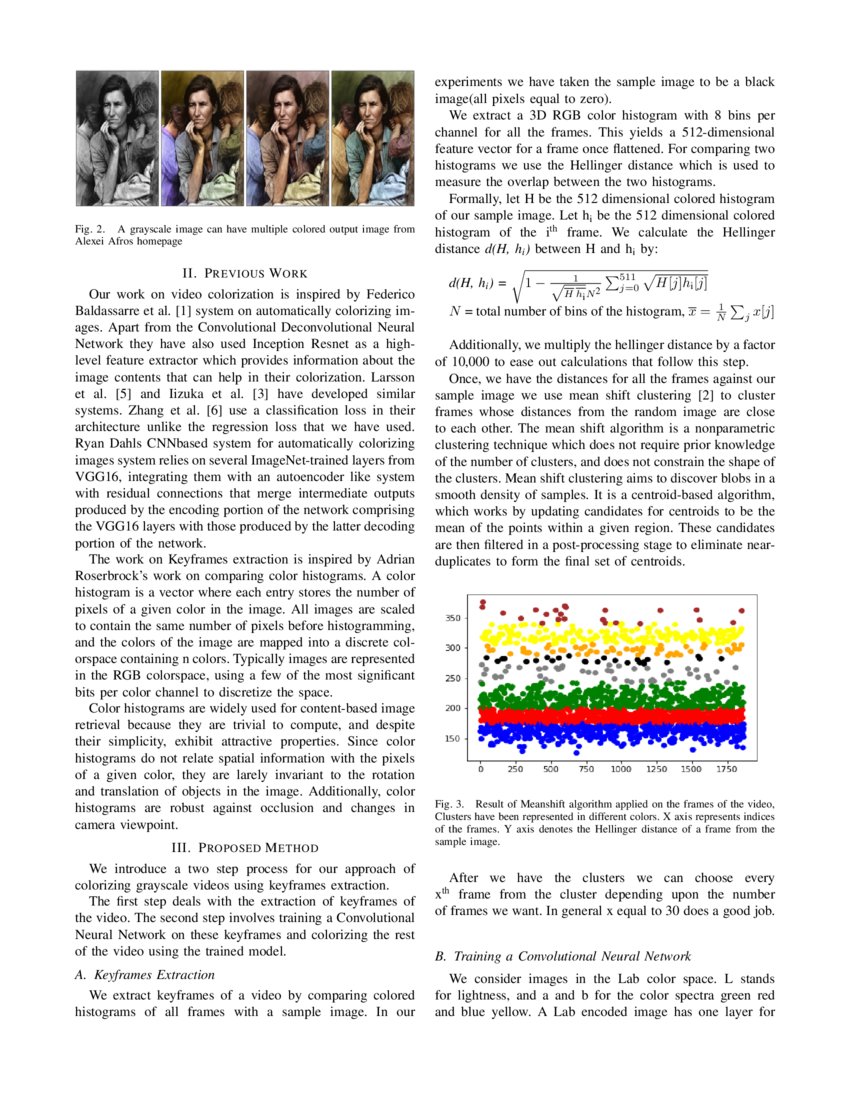 Video Colorization using CNNs and Keyframes extraction An application