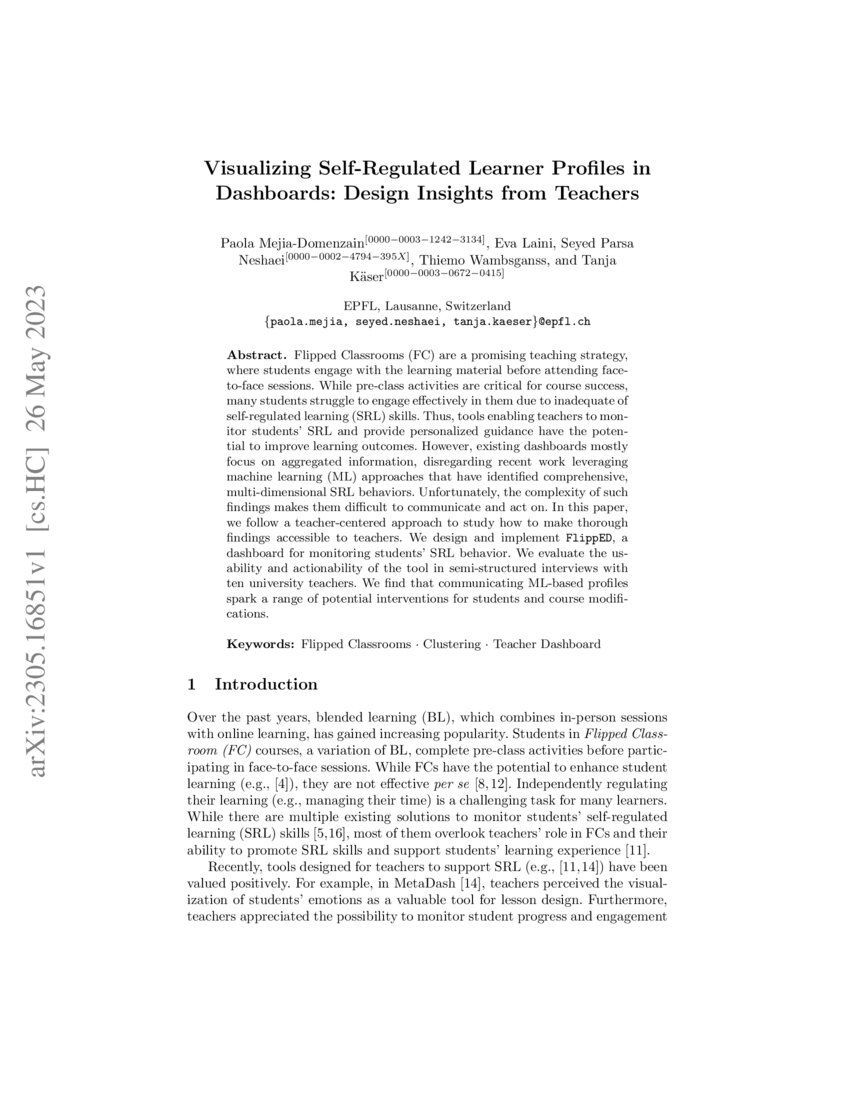Visualizing Self-Regulated Learner Profiles in Dashboards: Design ...