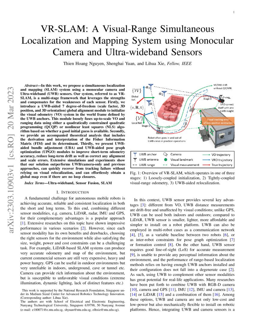 VR SLAM A Visual Range Simultaneous - Vr Slam A Visual Range Simultaneous Localization And Mapping System Using Monocular Camera And Ultra Wideband Sensors Page 1 Medium
