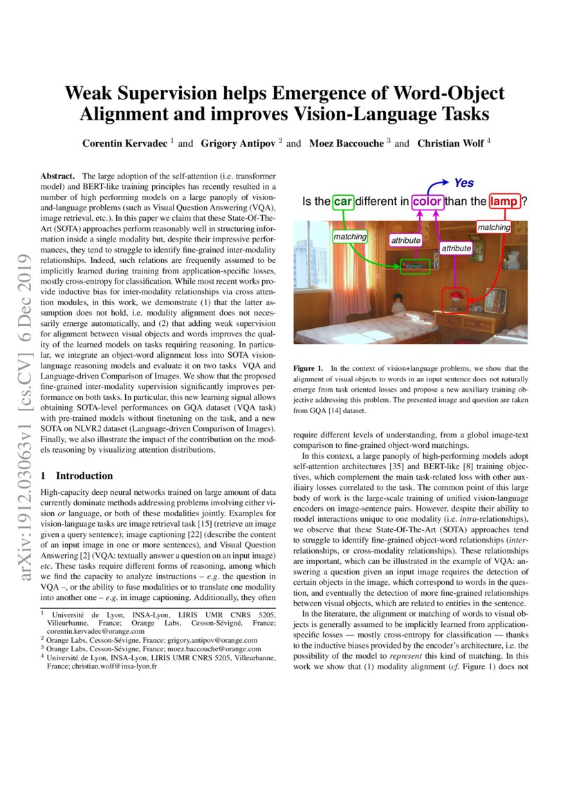 Weak Supervision helps Emergence of Word-Object Alignment and improves ...