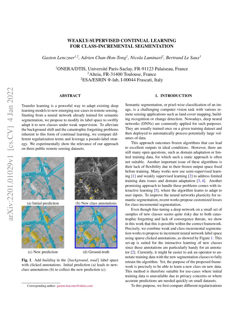 Weakly Supervised Continual Learning For Class Incremental Segmentation Weakly Supervised Continual Learning For Class Incremental Segmentation