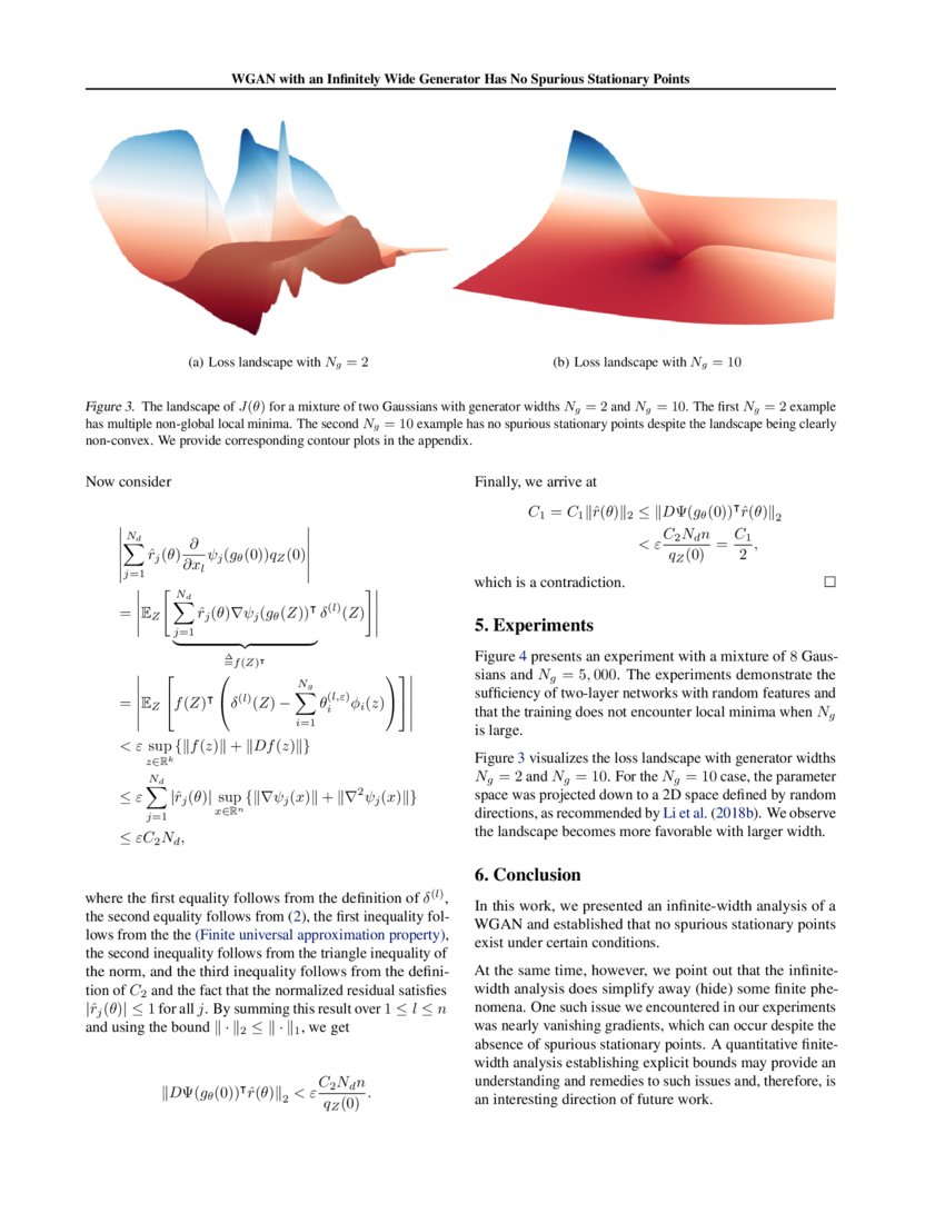 WGAN with an Infinitely Wide Generator Has No Spurious Stationary