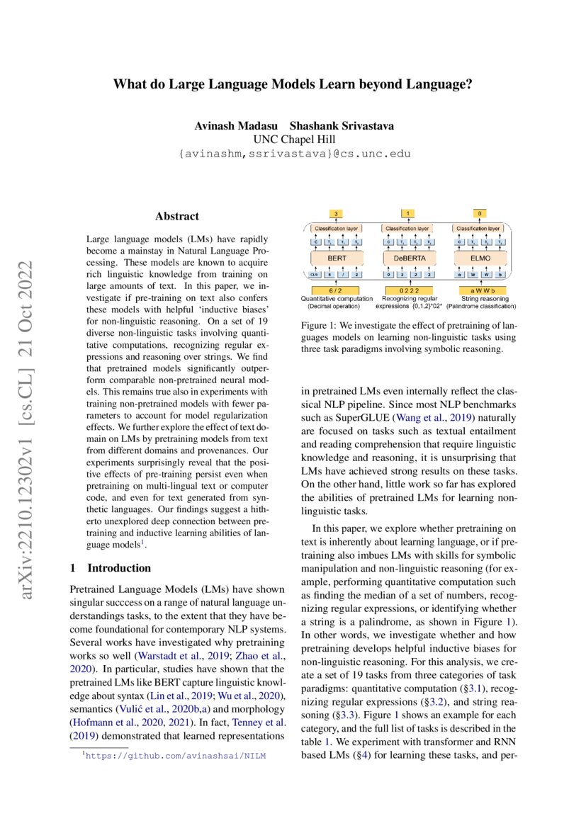 What do Large Language Models Learn beyond Language? | DeepAI