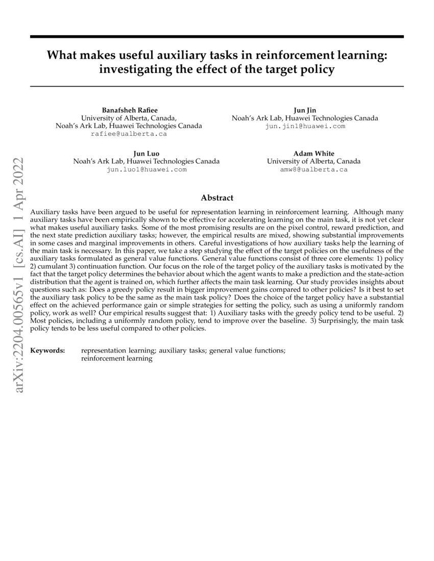 What makes useful auxiliary tasks in reinforcement learning