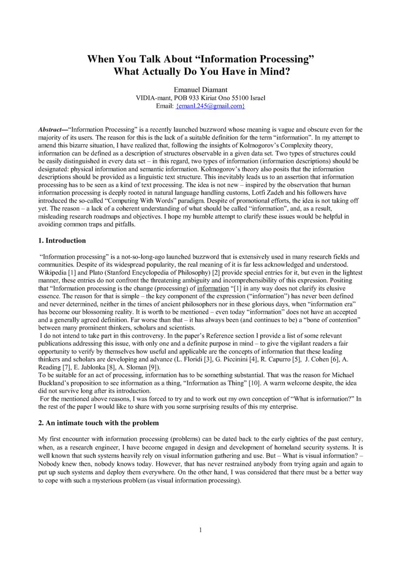 When you talk about "Information processing" what actually do you have