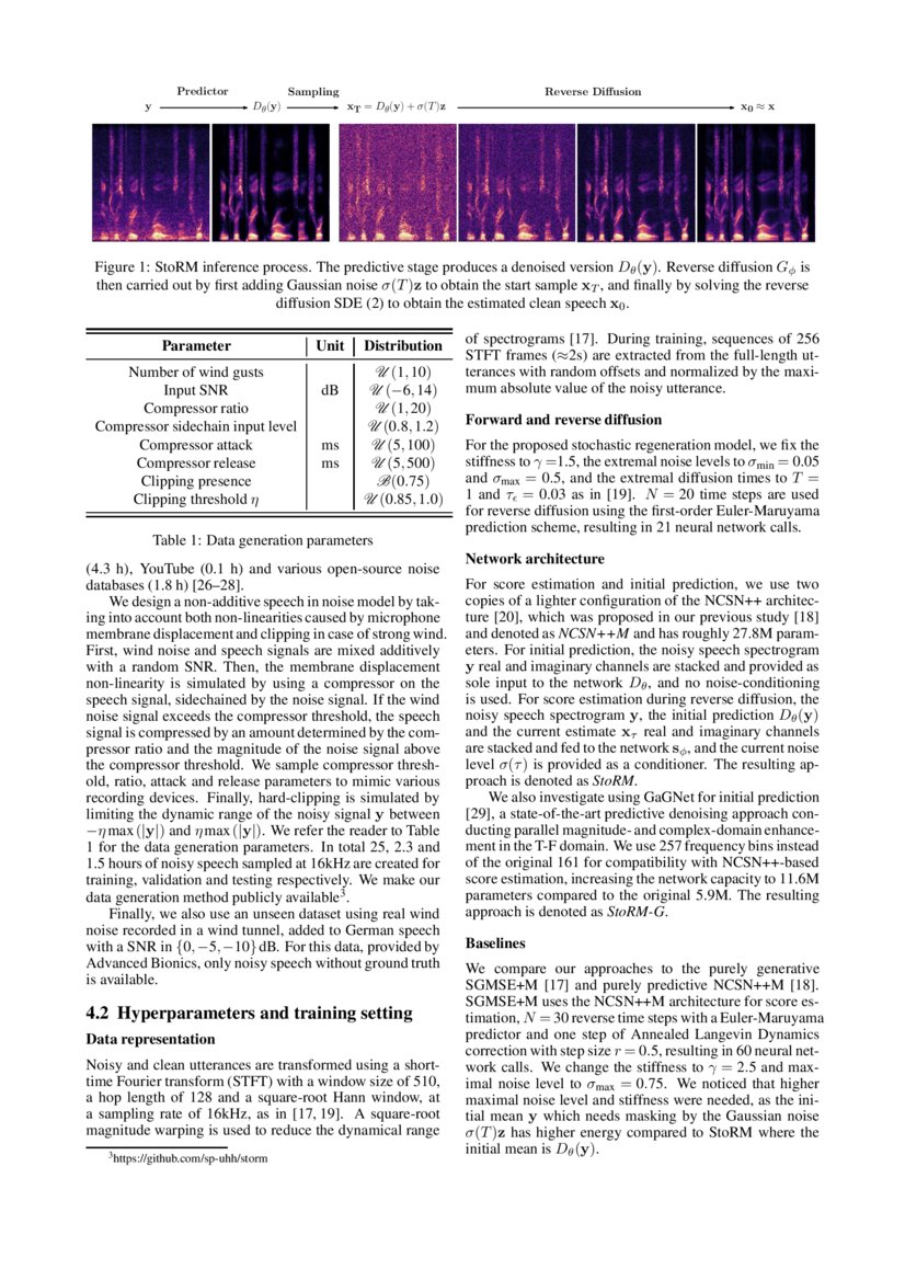 Wind Noise Reduction with a Diffusionbased Stochastic Regeneration