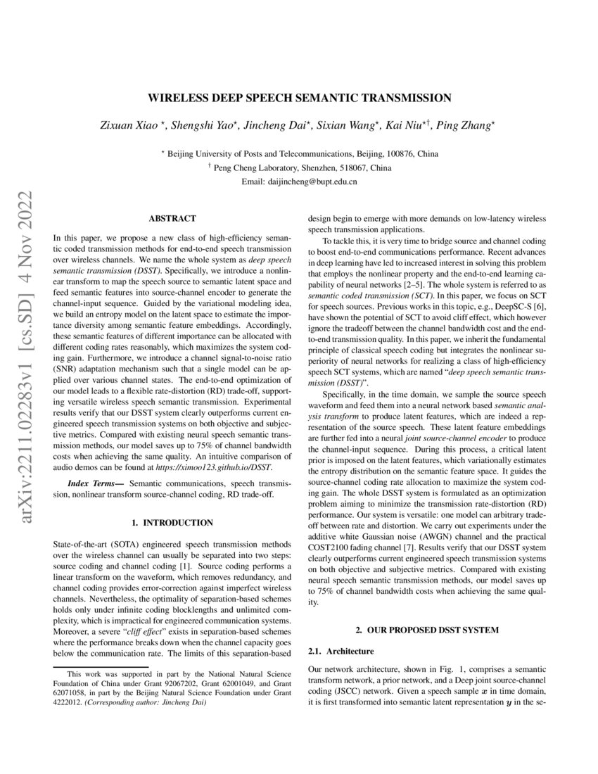 Wireless Deep Speech Semantic Transmission DeepAI