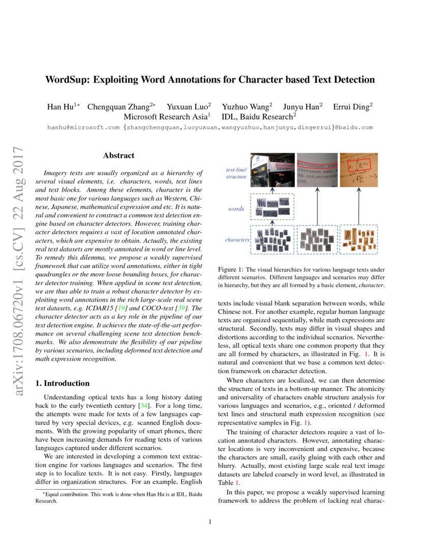 WordSup: Exploiting Word Annotations for Character based Text Detection ...