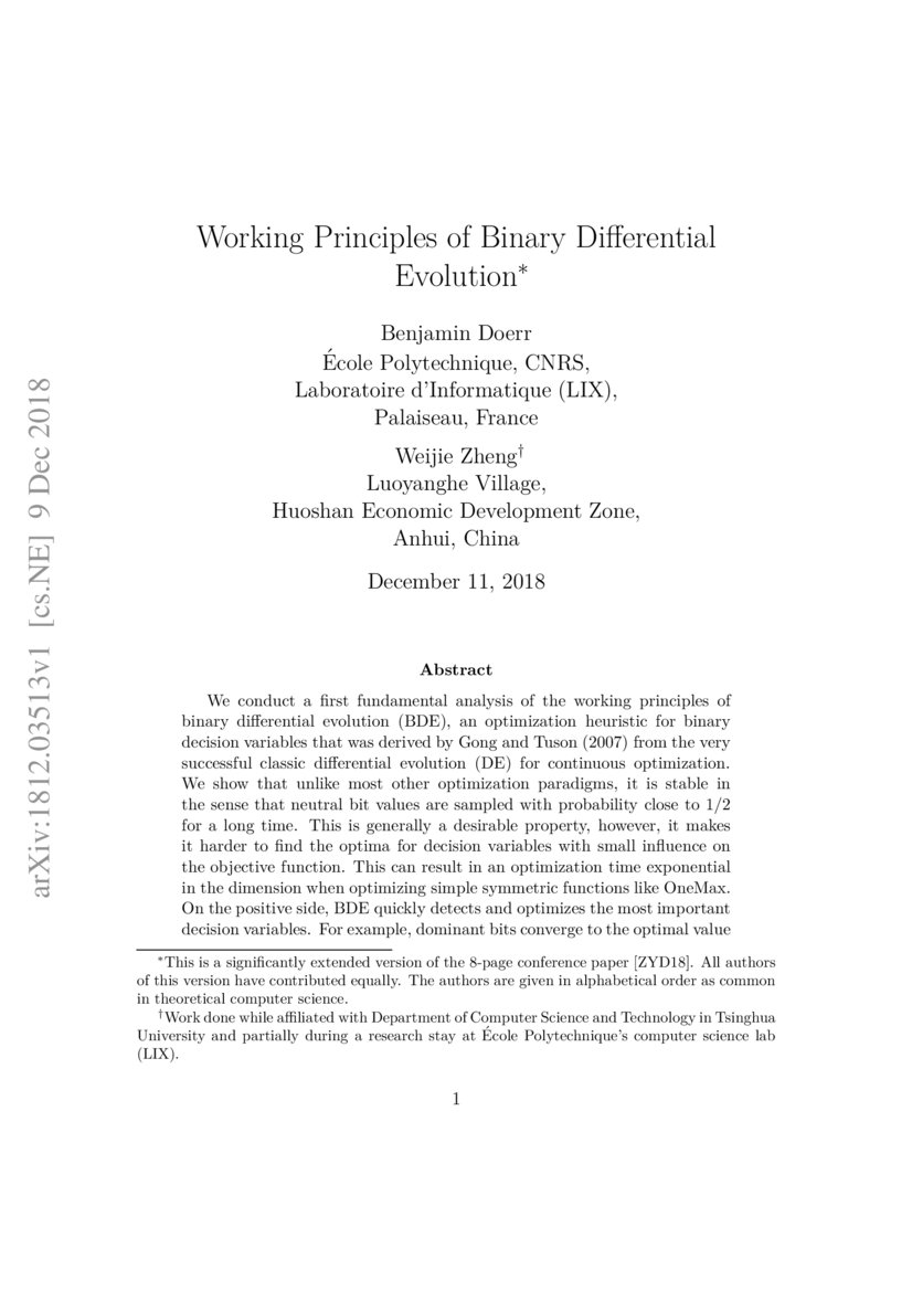 Working Principles of Binary Differential Evolution DeepAI