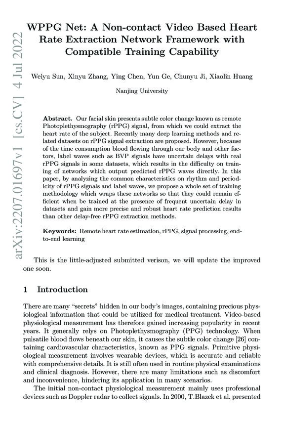 WPPG Net A Noncontact Video Based Heart Rate Extraction Network